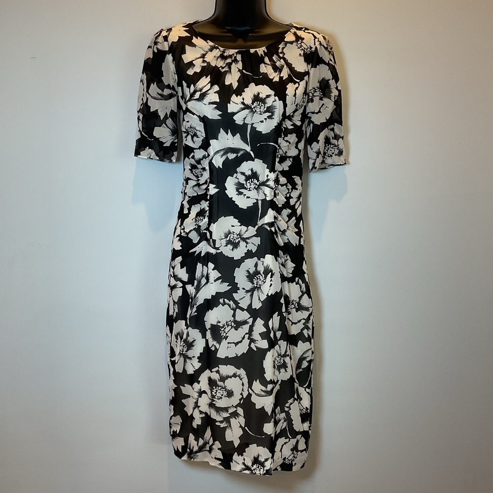 Hobbs London Black & White Floral Silk Midi Dress